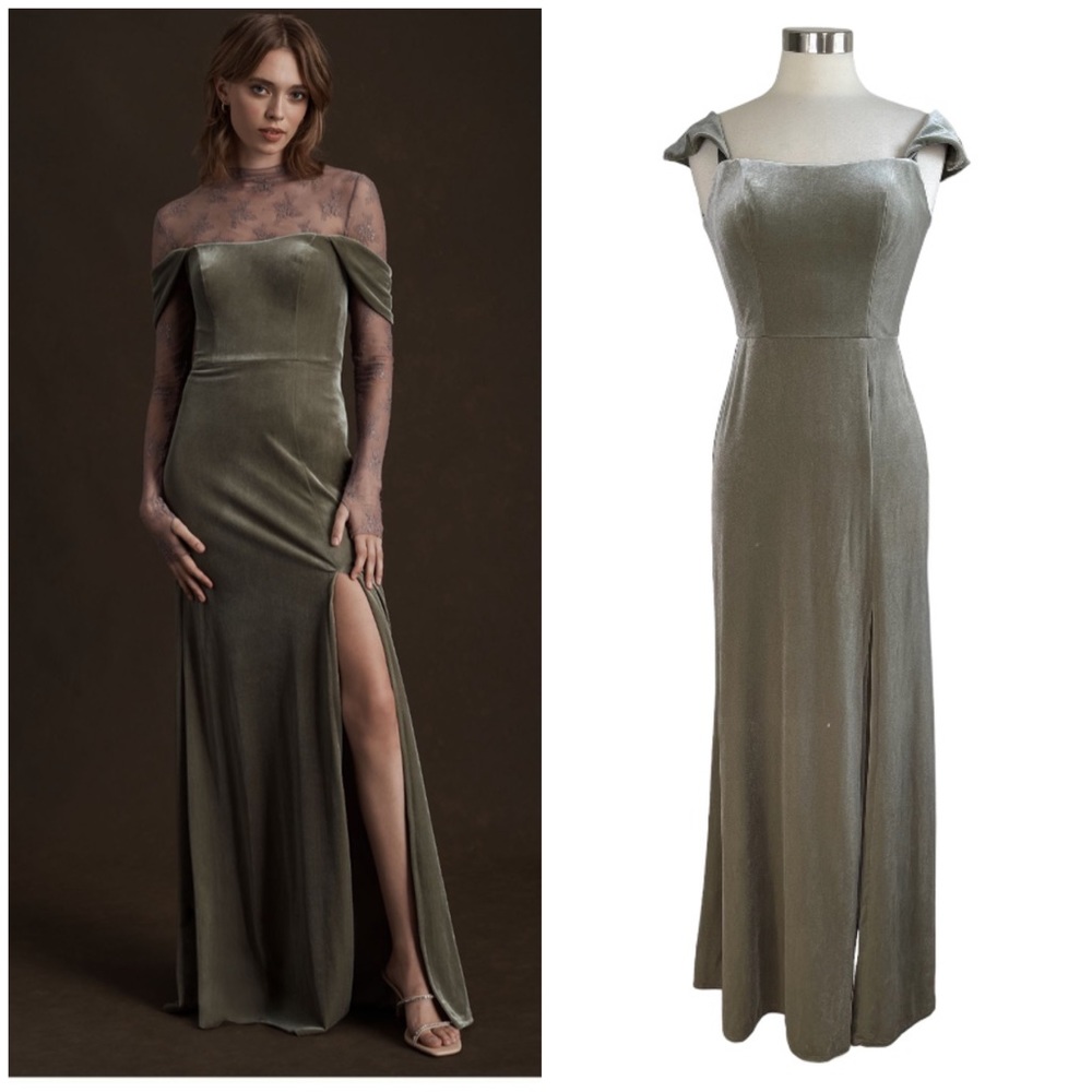 JENNY YOO COLLECTION Issa Sage Velvet Column Gown size 4